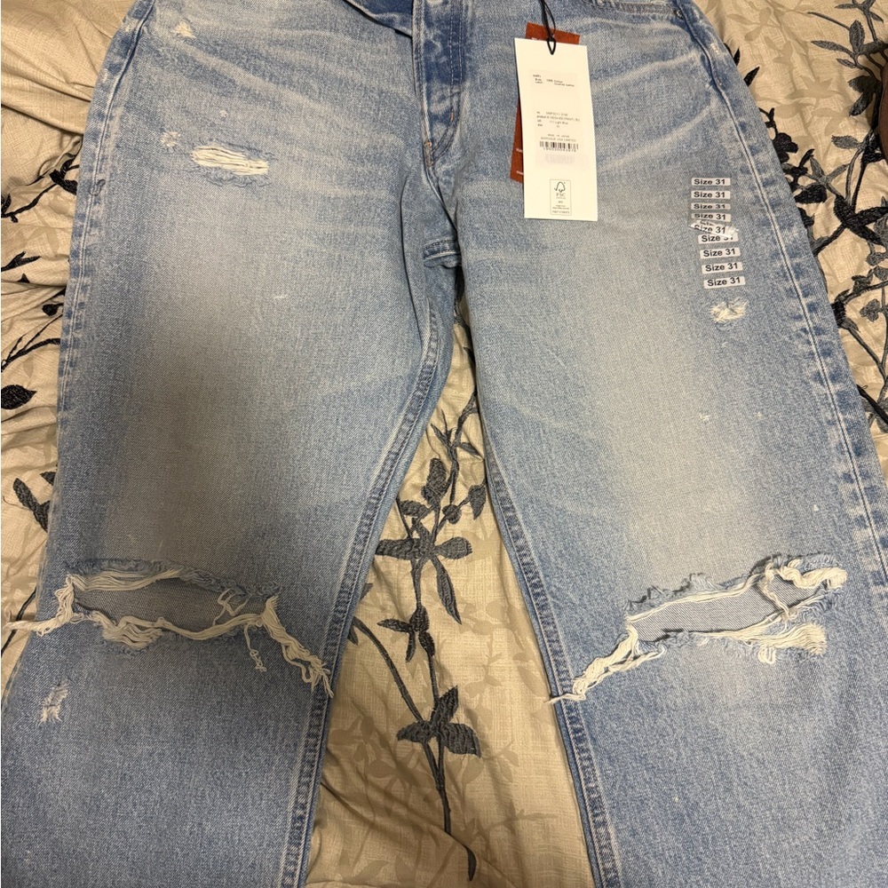 Moussy Light Blue Ripped Straight Leg Jeans
